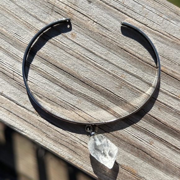 Gunmetal Dark Silver Clear Quartz Cuff Bracelet - Picture 2 of 2